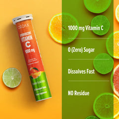 ORZAX Vitamina C 1000 mg, sabor naranja, bebida agradable.