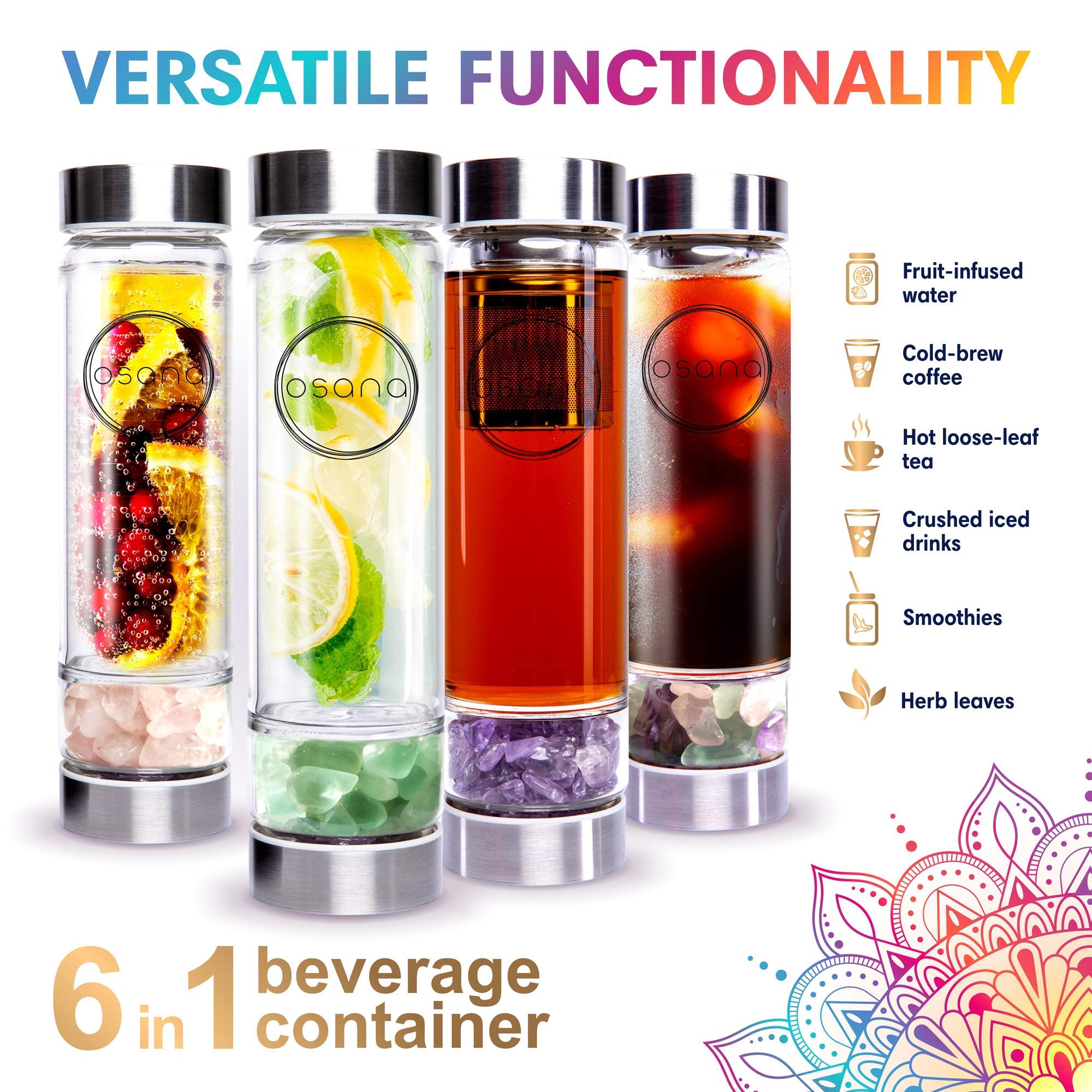 OSANA Crystal Water Bottle Green Fluorite crystal supports focus and refreshment