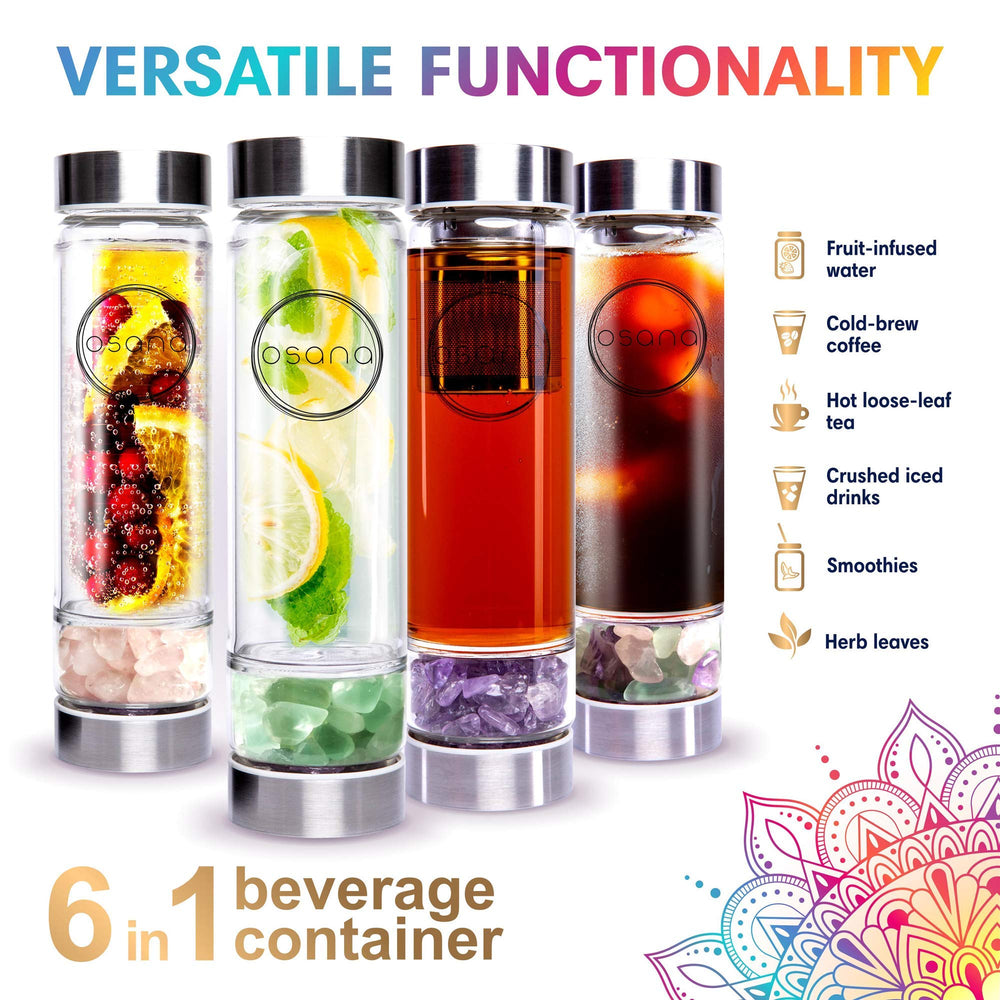 OSANA Crystal Water Bottle Green Fluorite crystal supports focus and refreshment