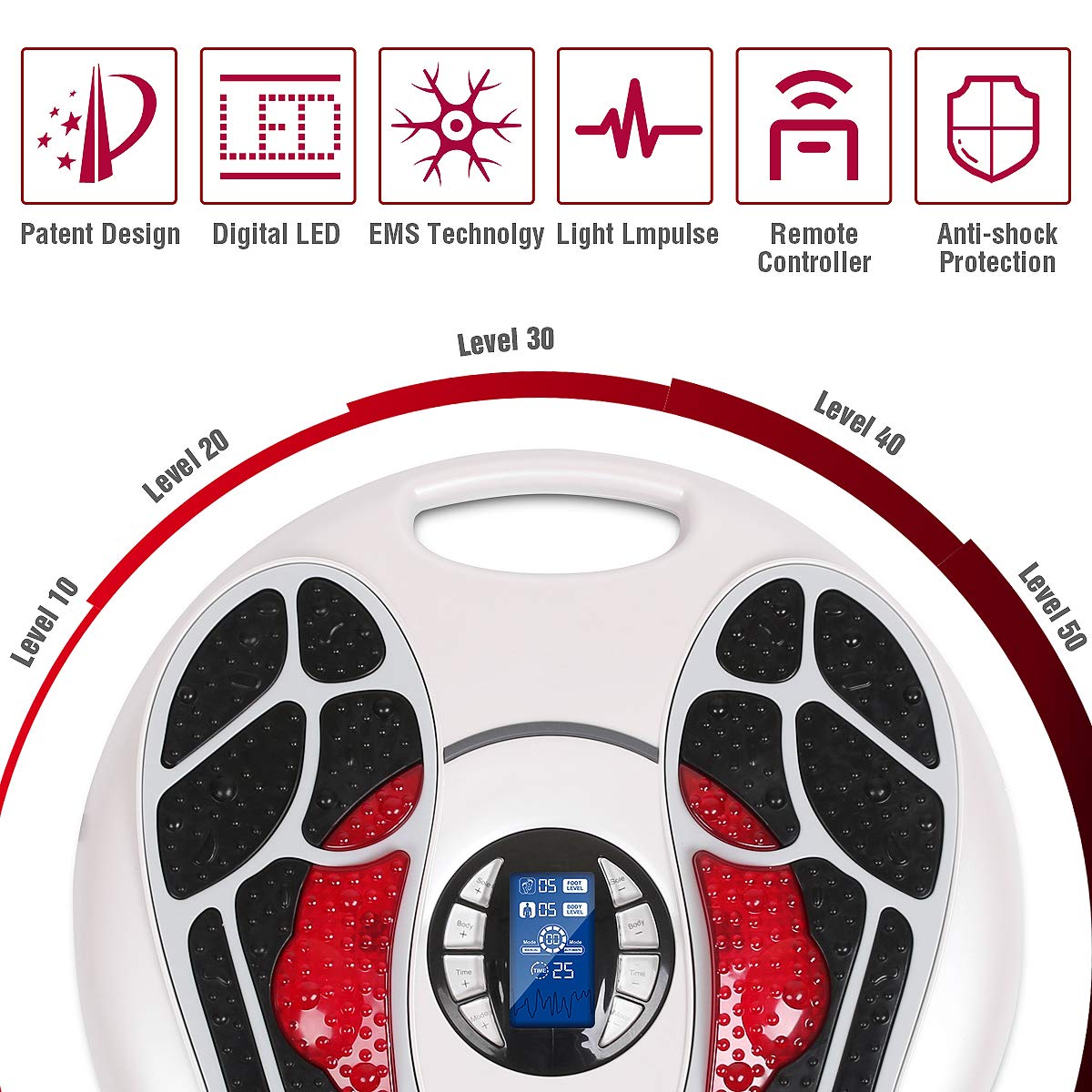 OSITO electrode patches attached for multi-area relief beyond feet.