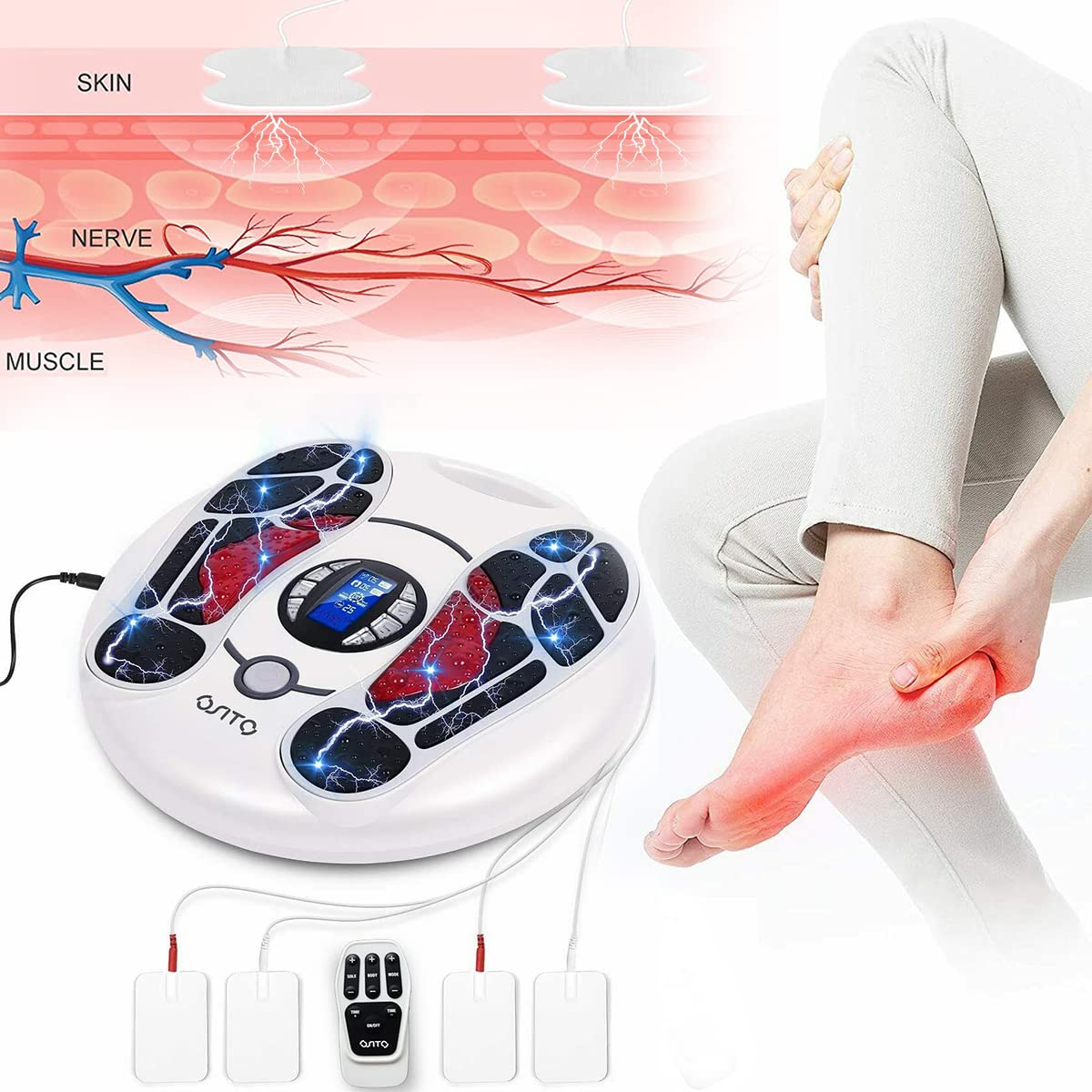 OSITO EMS foot massager side view after a long day of standing.