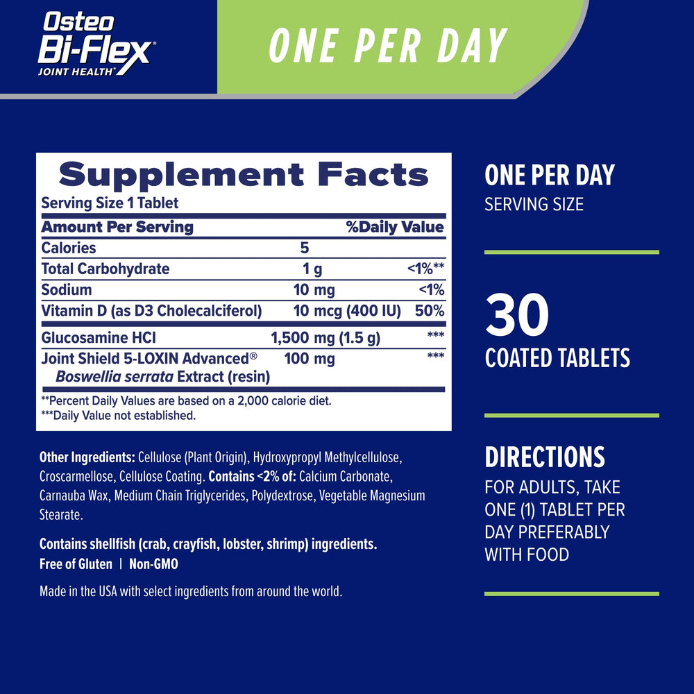 Osteo Bi-Flex bottle back label highlighting bone and immune support