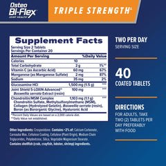 Osteo Bi-Flex Triple Strength5 bottle back label detailing ingredients and usage for joint care.