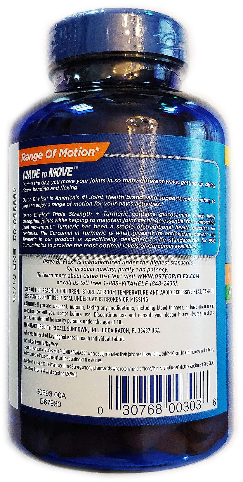 Osteo Bi-Flex Turmeric Curcumin label notes 95% curcuminoids for antioxidant power.