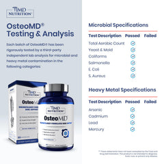 OsteoMD label close-up focusing on Calzbone and mineral ingredients