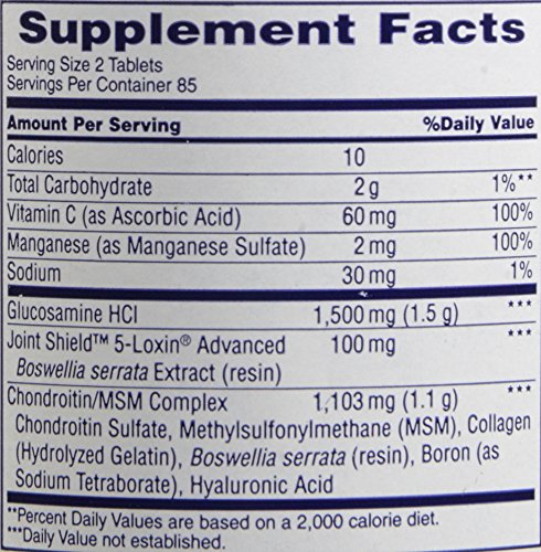 Osteo Bi-Flex Triple Strength glucosamine and joint shield ingredients label.