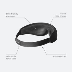 OSTRICH PILLOW eye mask demonstrates ergonomic space for eyes to open naturally.