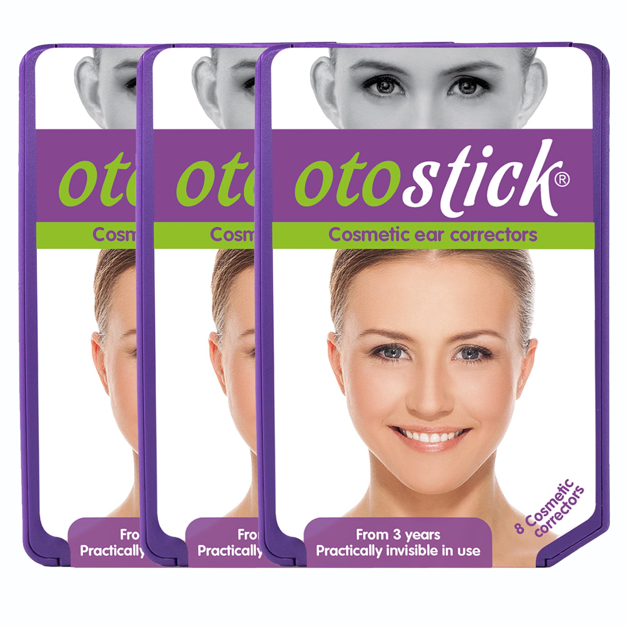 Otostick 3-pack box with discreet ear correctors for subtle correction.