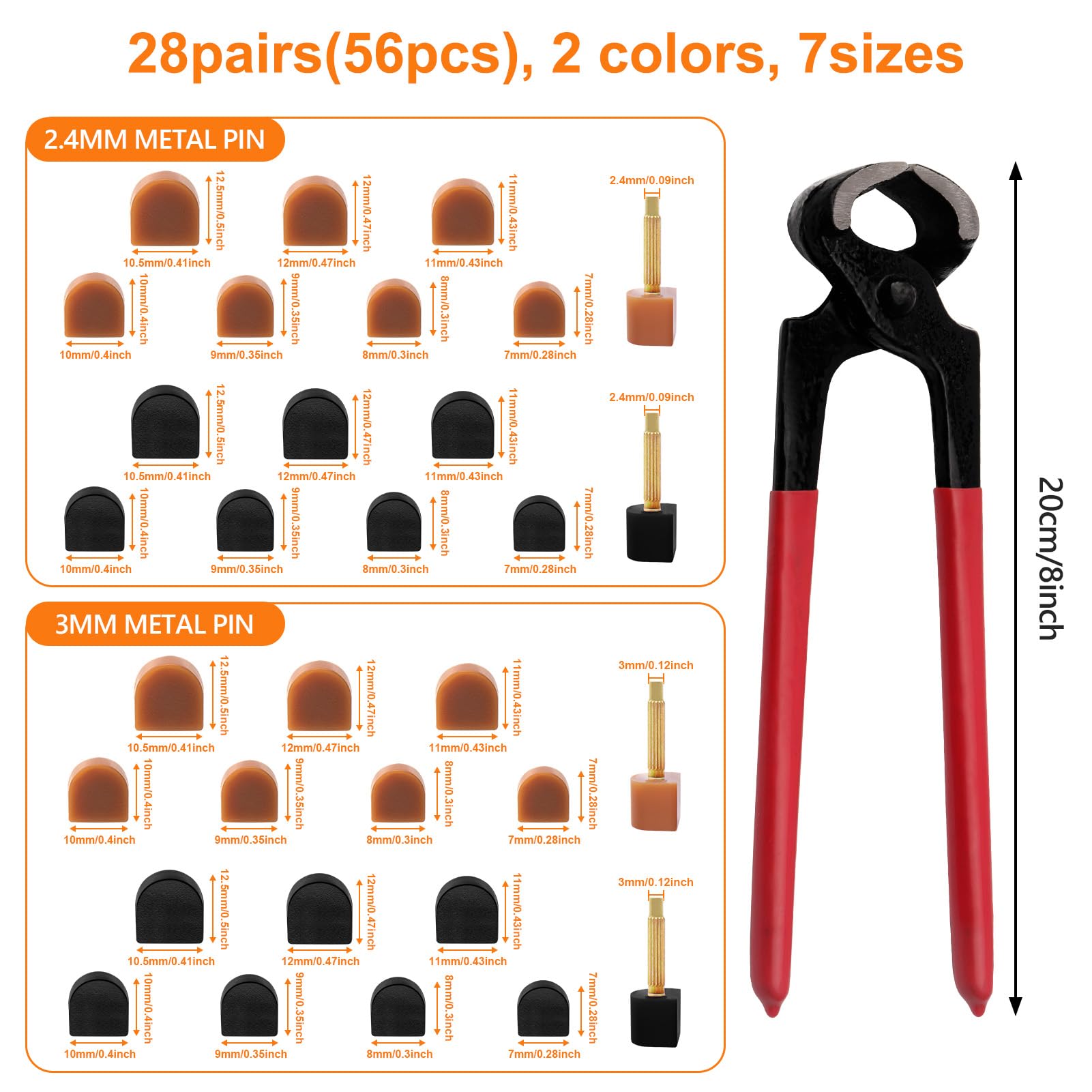Puntas de tacón Oubaka de 8 mm para ajuste seguro y cómodo.