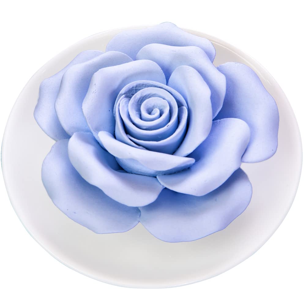 oumeiben difusor flor porcelana azul en escritorio, perfuma sin electricidad.