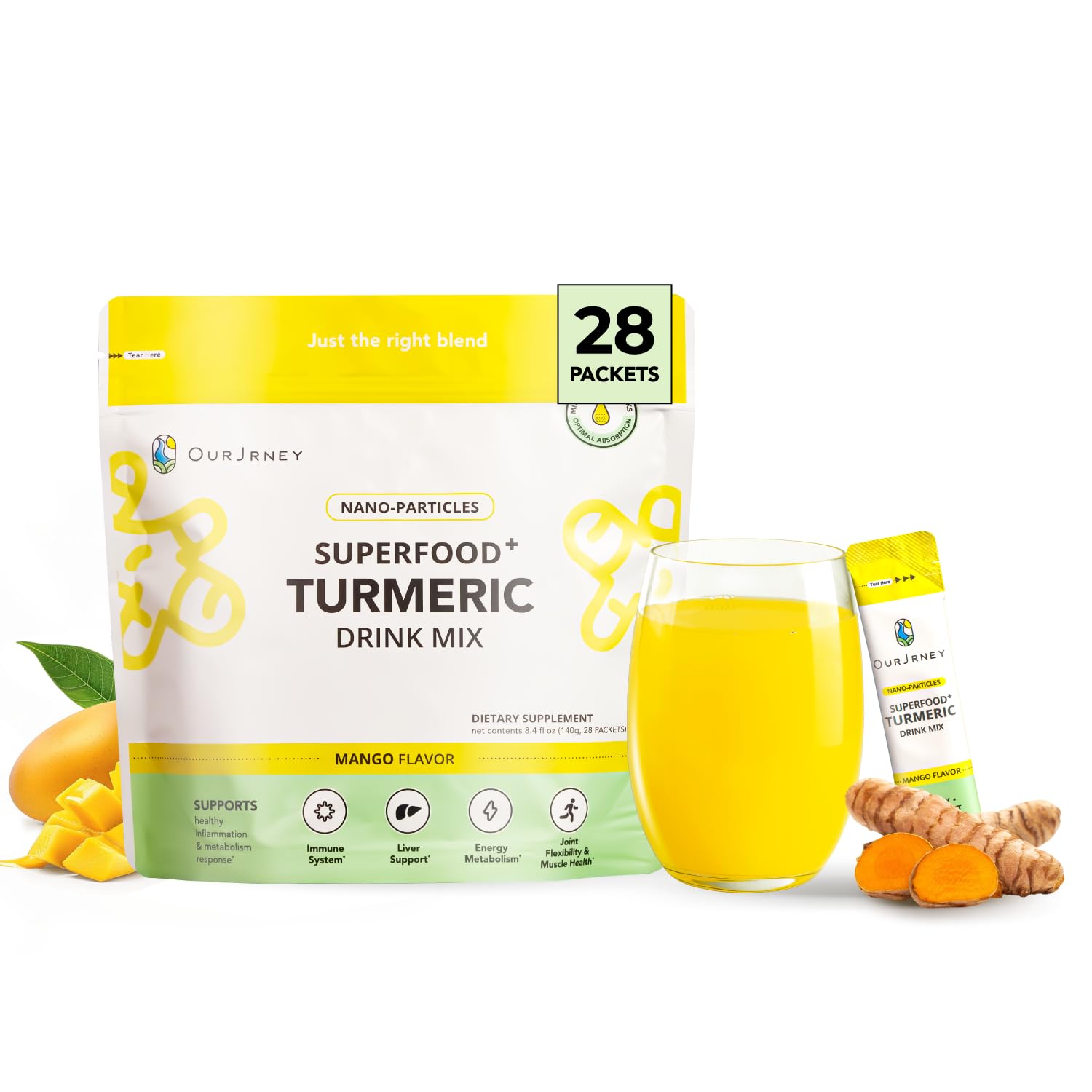 OurJrney nano turmeric sachet pour into water for immune support.
