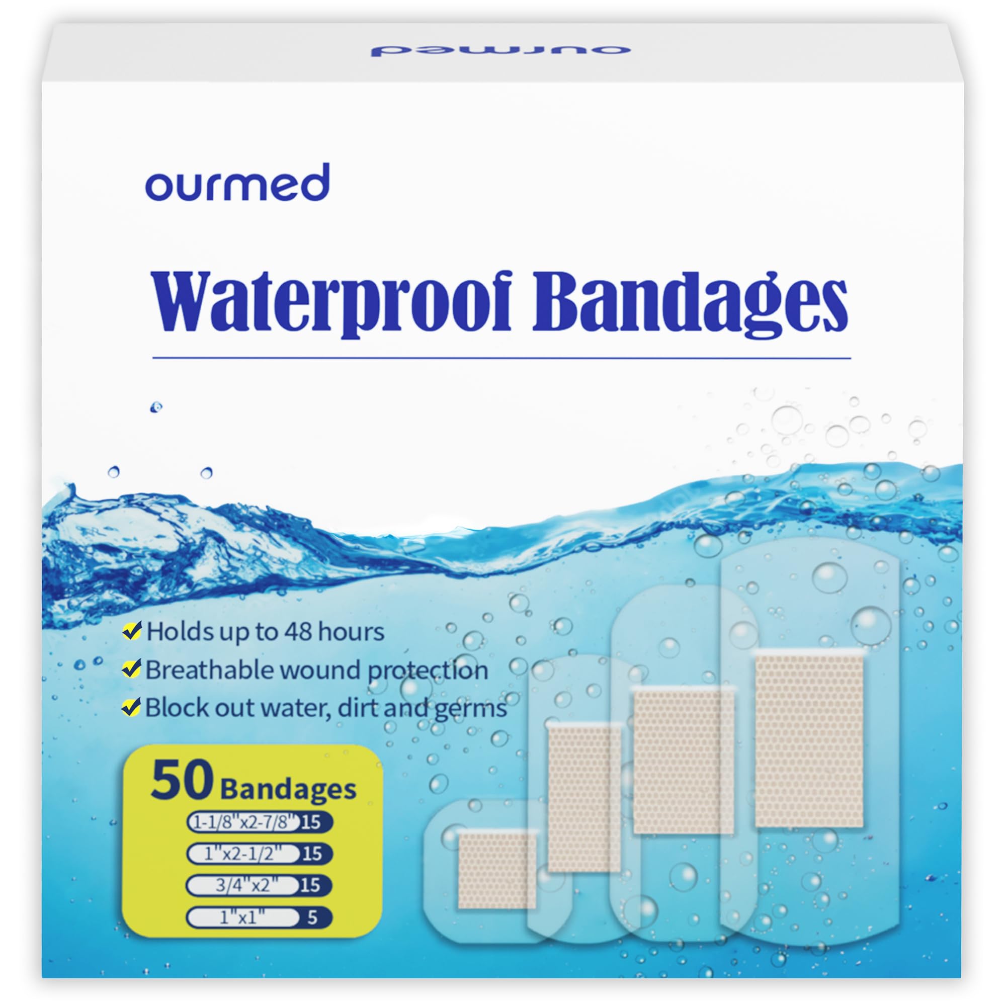 Ourmed curitas impermeables para baño brindan protección contra agua y suciedad.