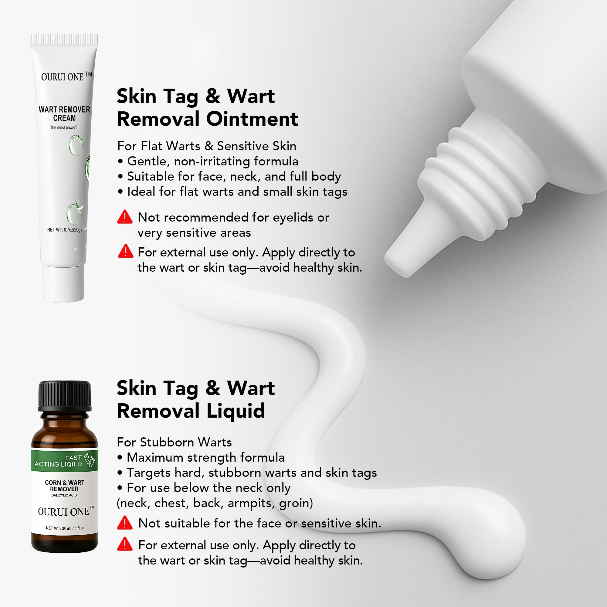 Ourui One Wart Remover ointment application for sensitive zones at home