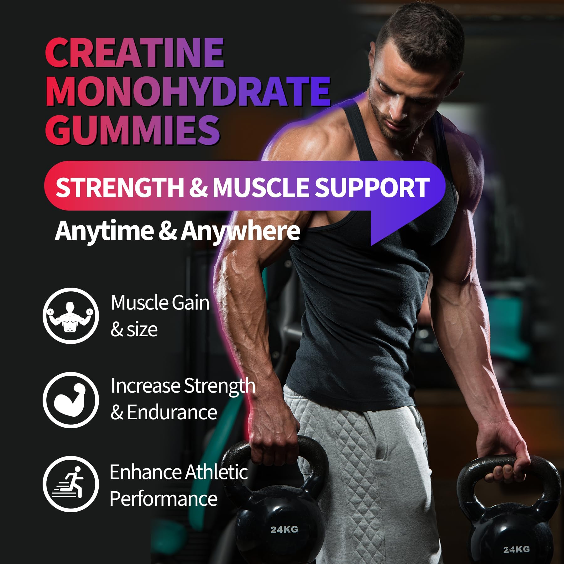 OUTELANDE Creatine Monohydrate Gummies flavor-mosaic highlights raspberry, blackberry, and blueberry taste.