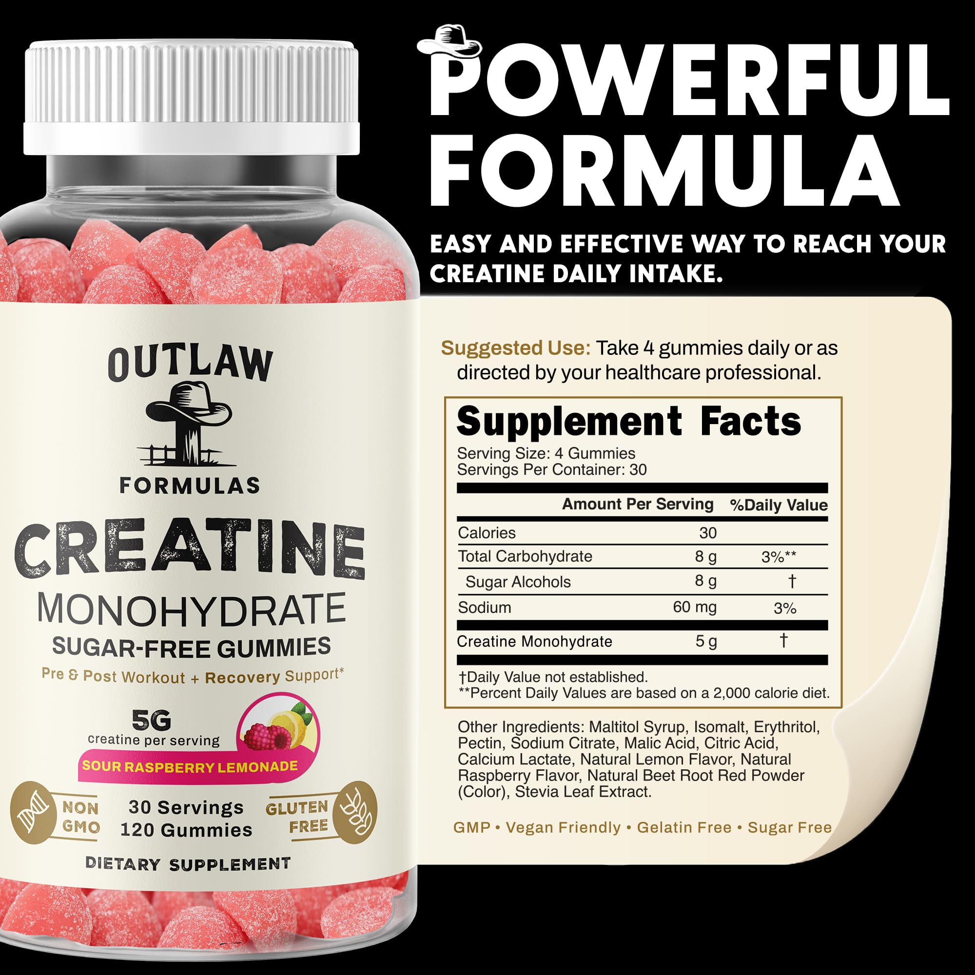 Close-up texture of Outlaw Formulas Creatine Monohydrate Gummies.