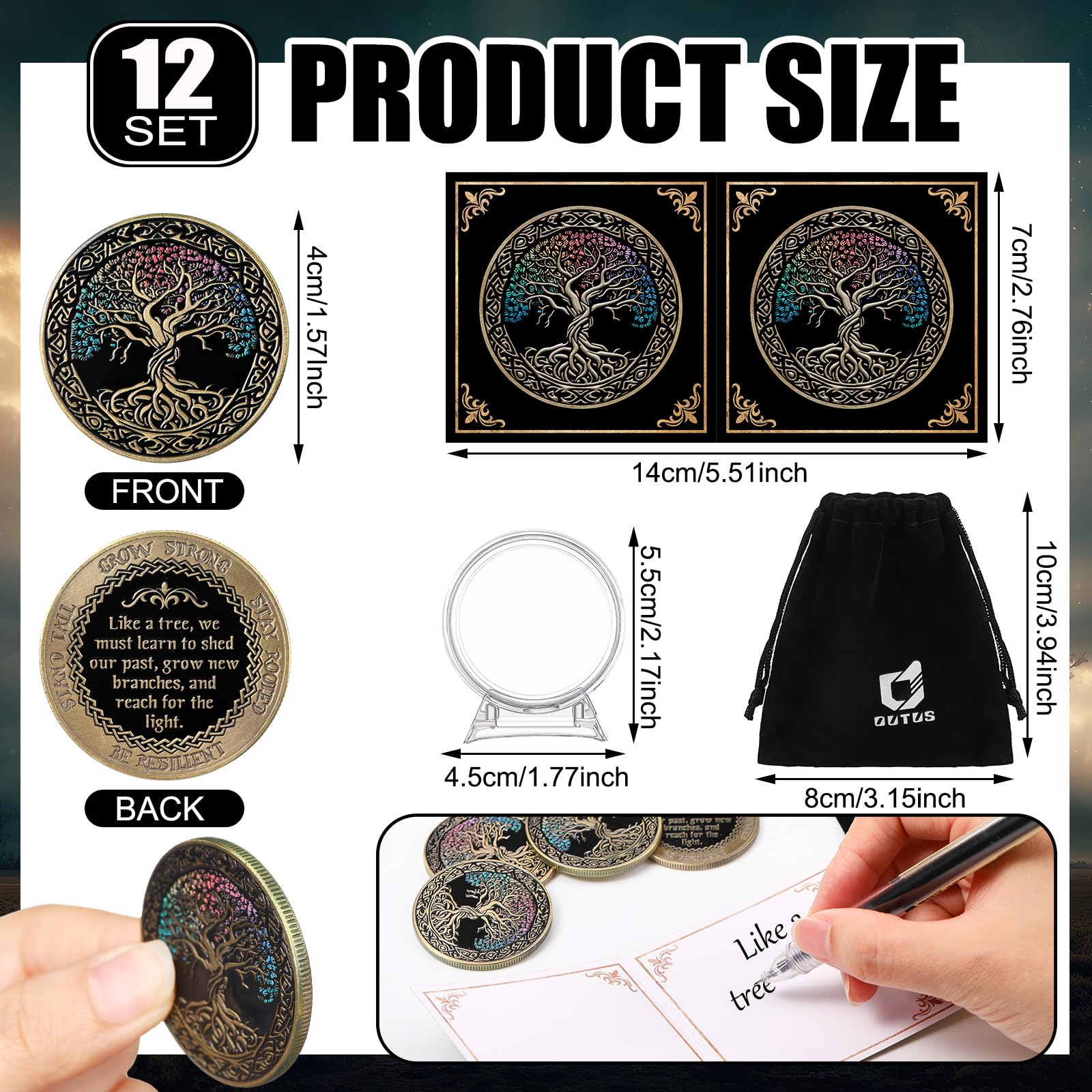 Outus acrylic display stand showcasing sobriety coins in a tidy setup.