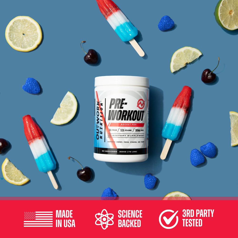 Outwork Nutrition preworkout caffeine and Rhodiola for focused energy.