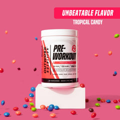 Outwork Nutrition textured powder close-up showing Citrulline Malate and caffeine.