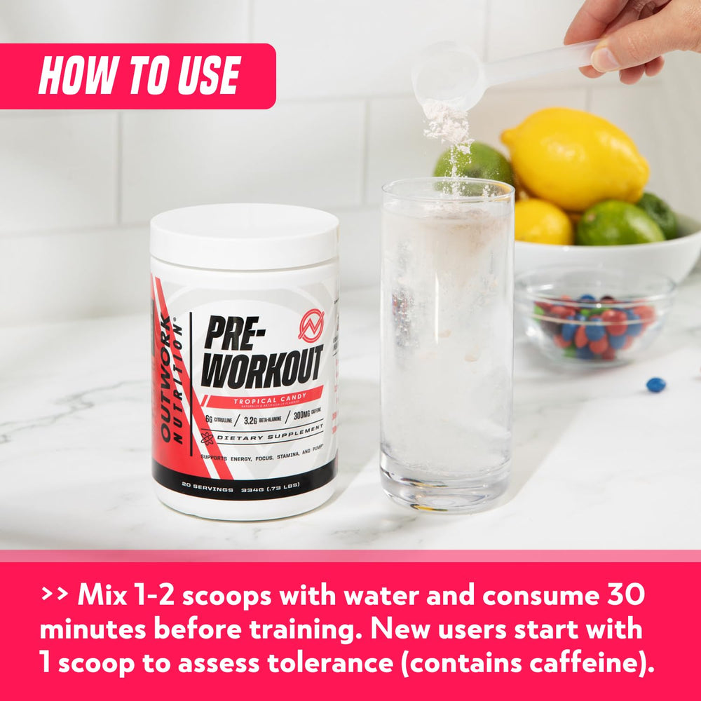 Shaker with prepared Tropical Candy drink for pre-training ritual.