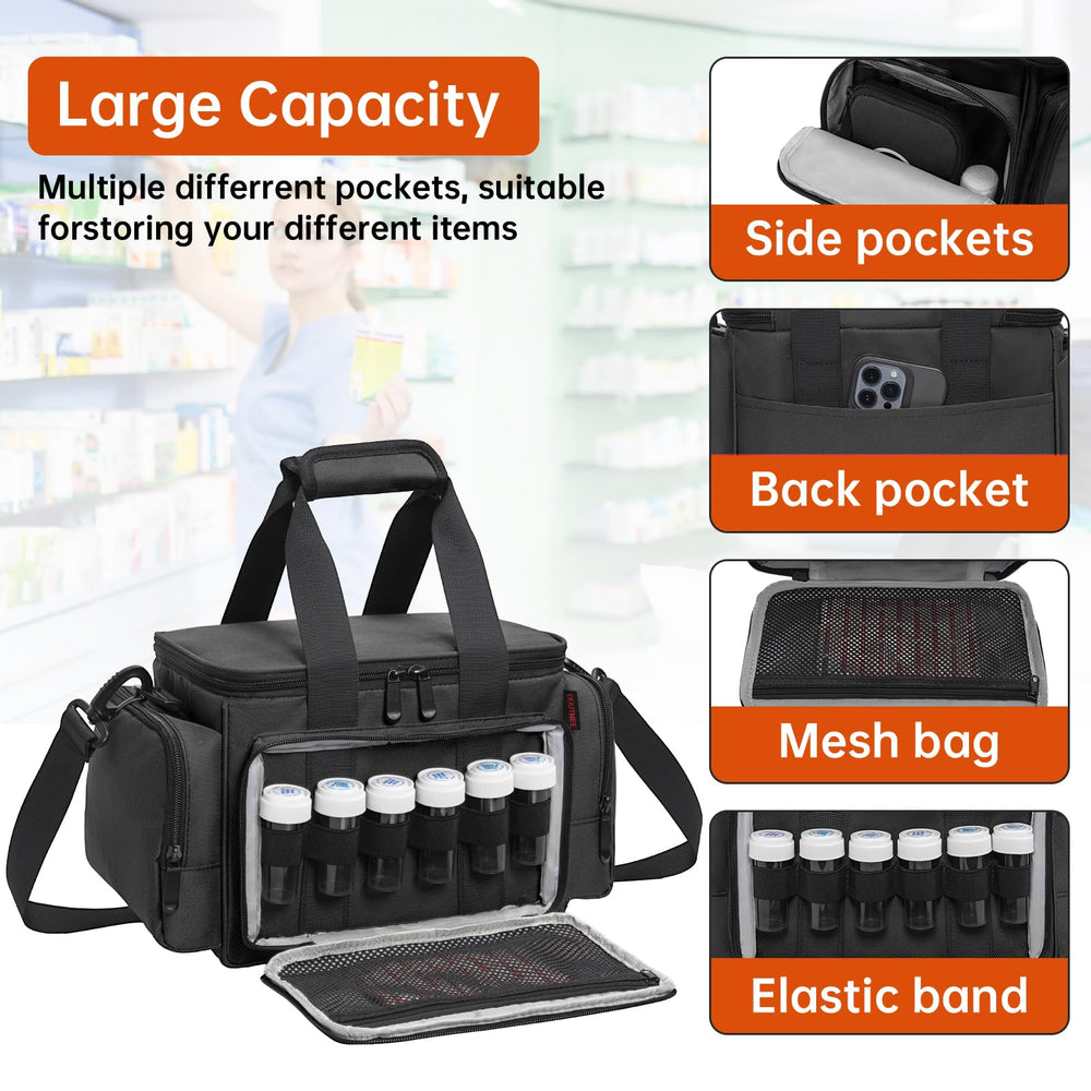 OUUTMEE front pocket featuring elastic bands and mesh pocket for secure items