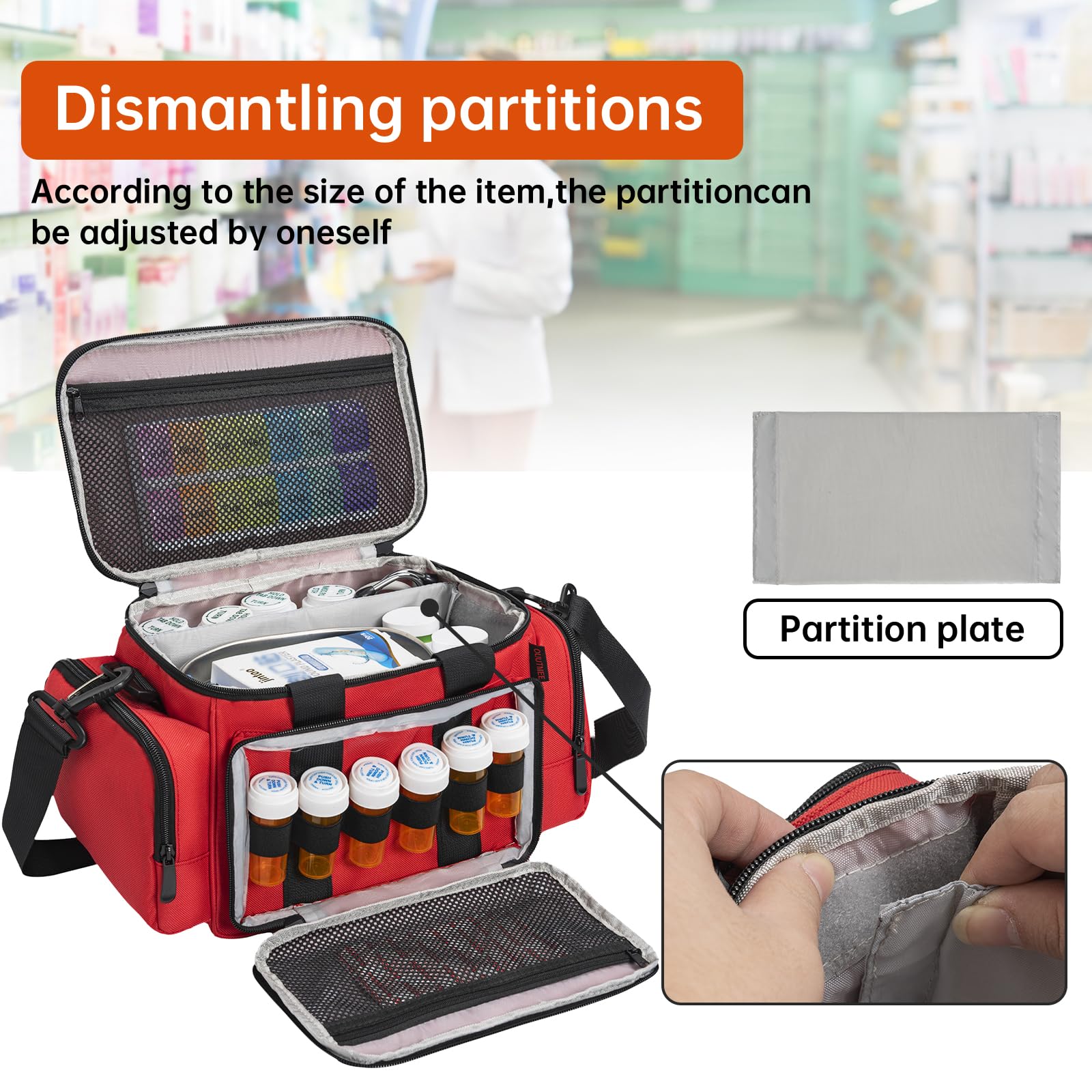 OUUTMEE medicine bag interior dividers organize bottles and pills for easy access