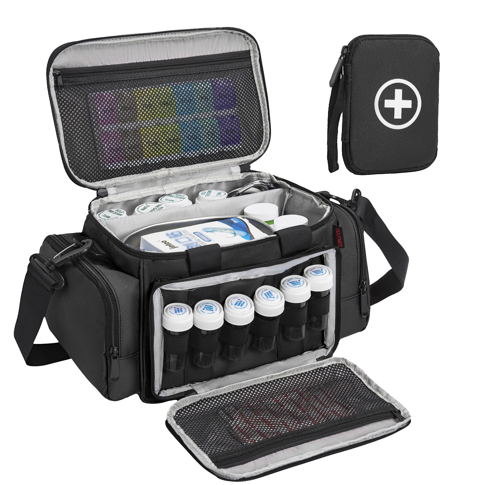 OUUTMEE medicine bag with large capacity and dividers for easy organization