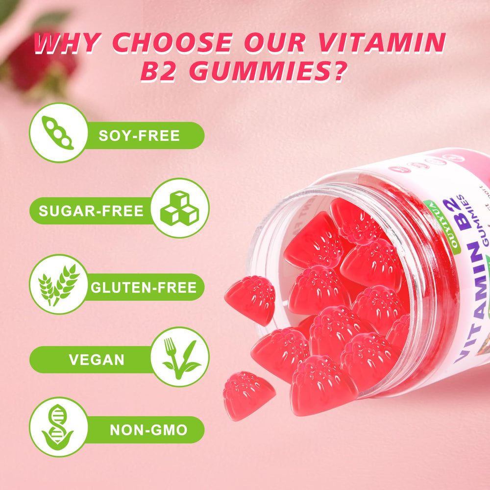 OUYIYUA Vitamin B2 Gummies vegan and non-GMO formula features