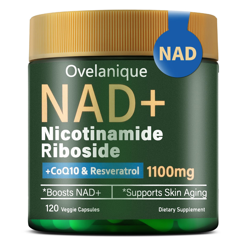 Ovelanique NAD+ supplement bottle front with energy support branding