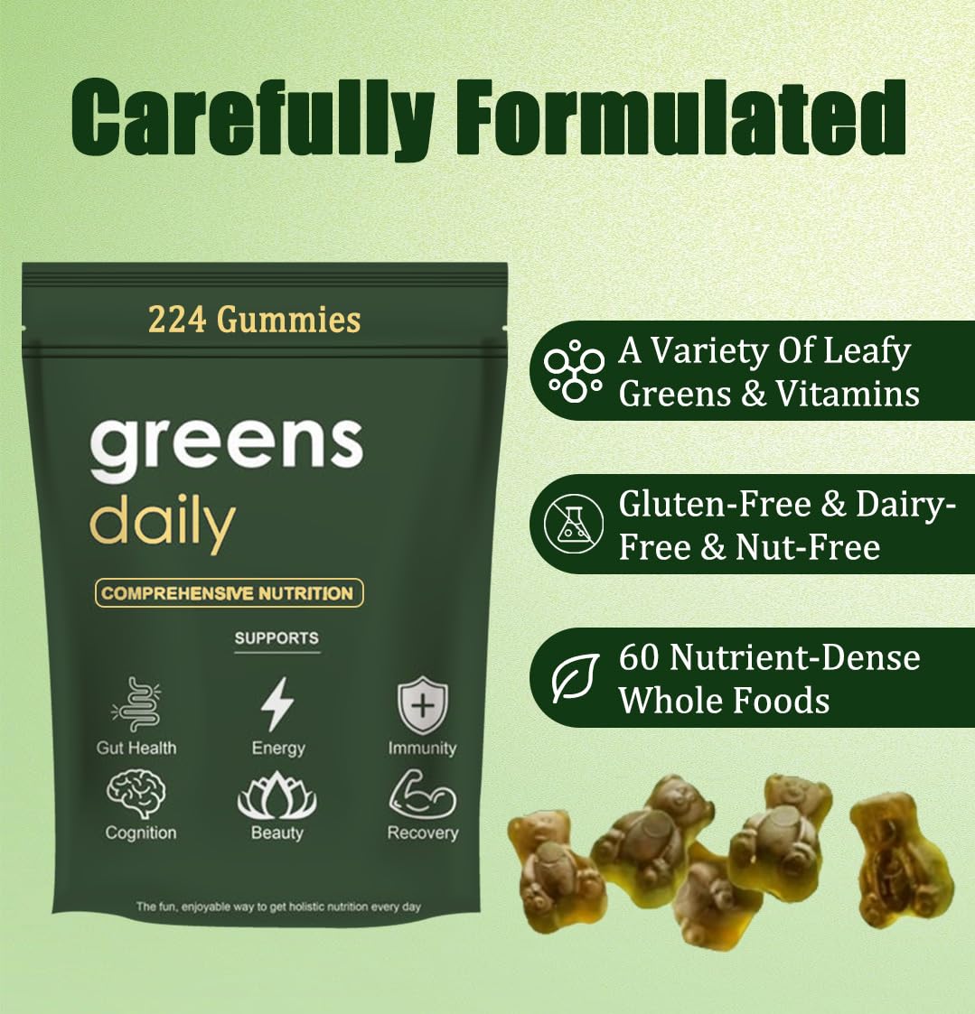 Oviaapo Greens Gummies pack, 224 gummies, convenient daily wellness support