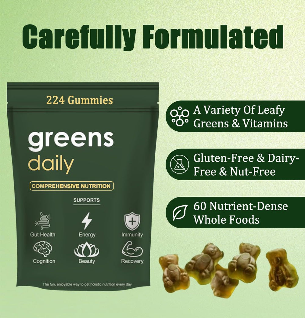 Oviaapo Greens Gummies pack, 224 gummies, convenient daily wellness support