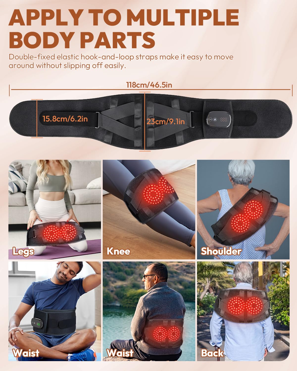 OVIMAZ Red Light Therapy Belt heat levels visualize adjustable warmth at five settings