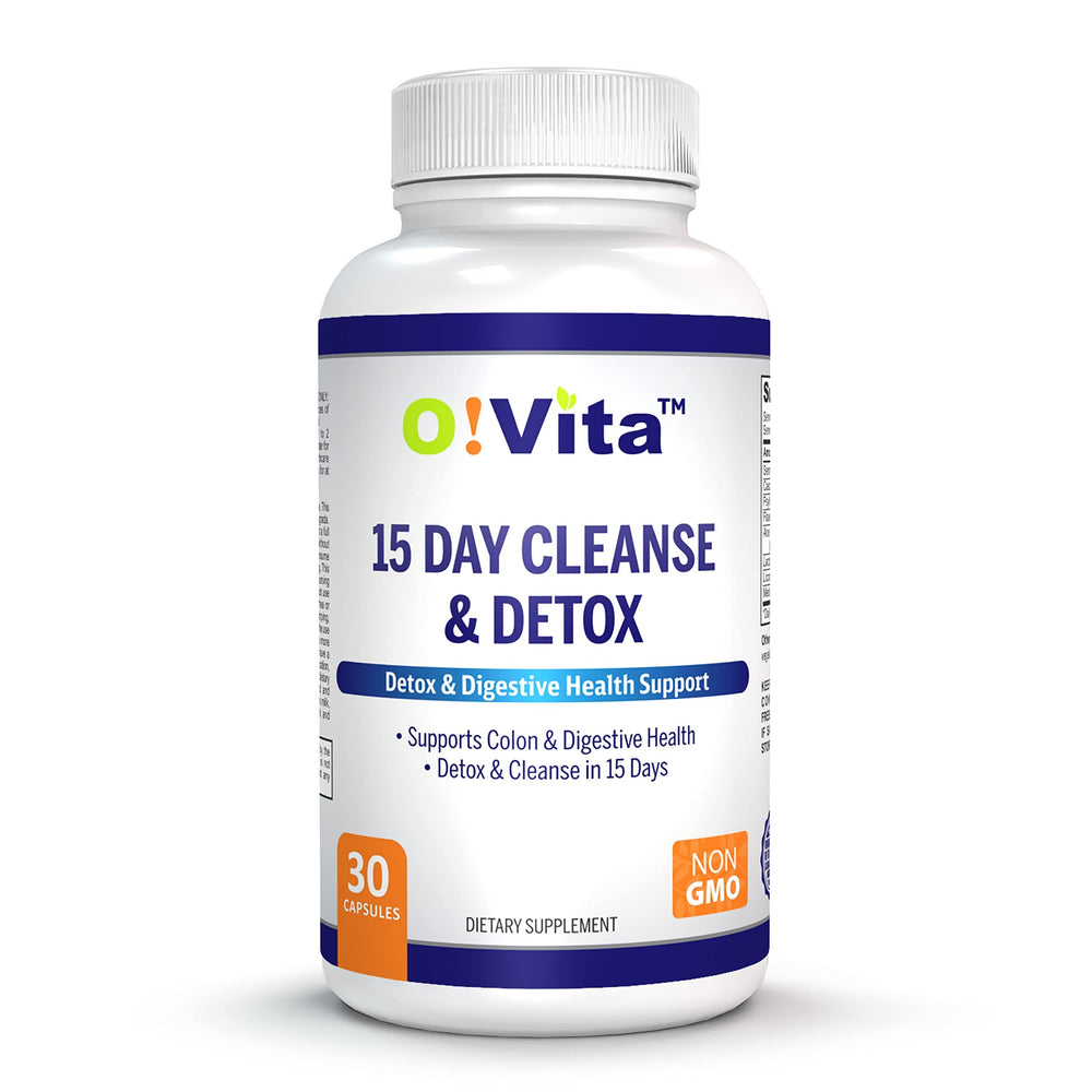 O!VITA 15-Day Cleanse bottle front shows packaging and supports digestive balance.