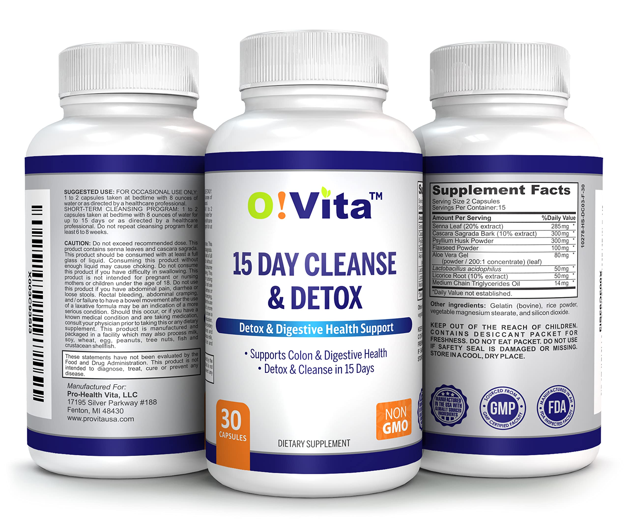 O!VITA herbal ingredients like senna and cascara highlighted for natural detox.