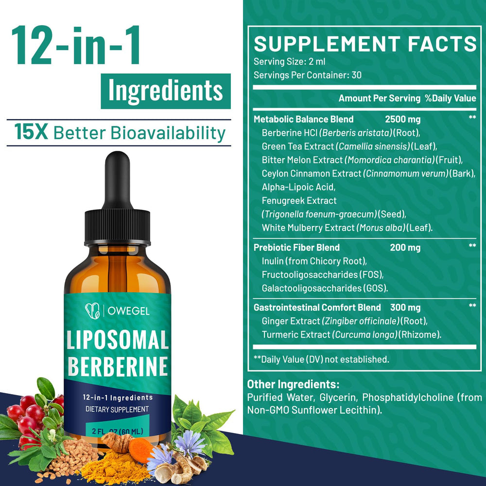 owegel berberine hcl liquid drops pour precise dispensing supports consistent daily intake