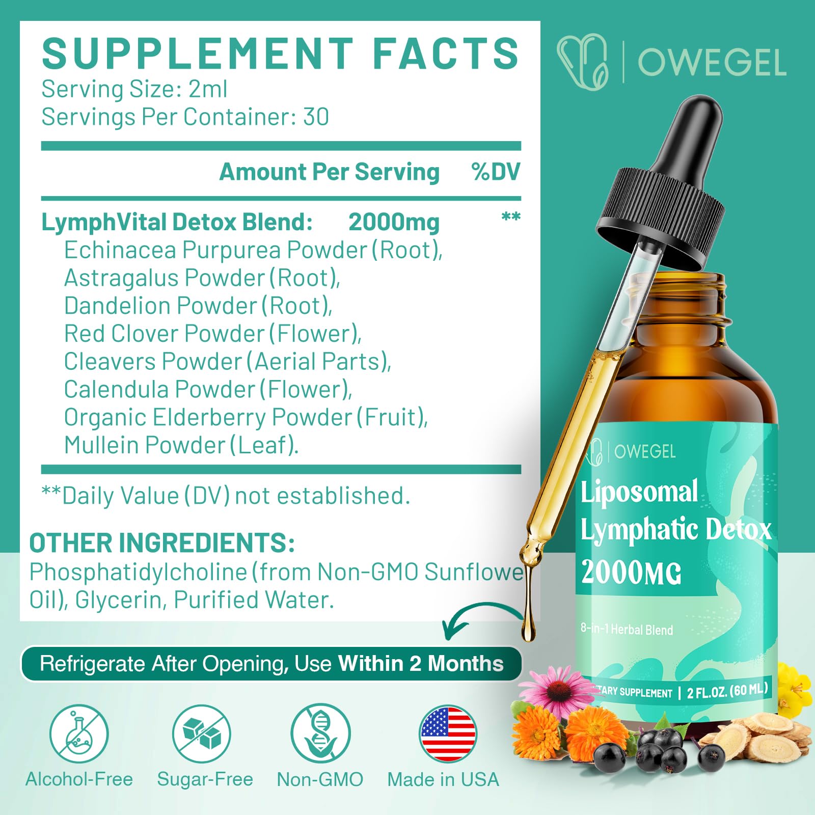 Owegel Lymphatic Drops with dropper dispense offering easy daily dosing.