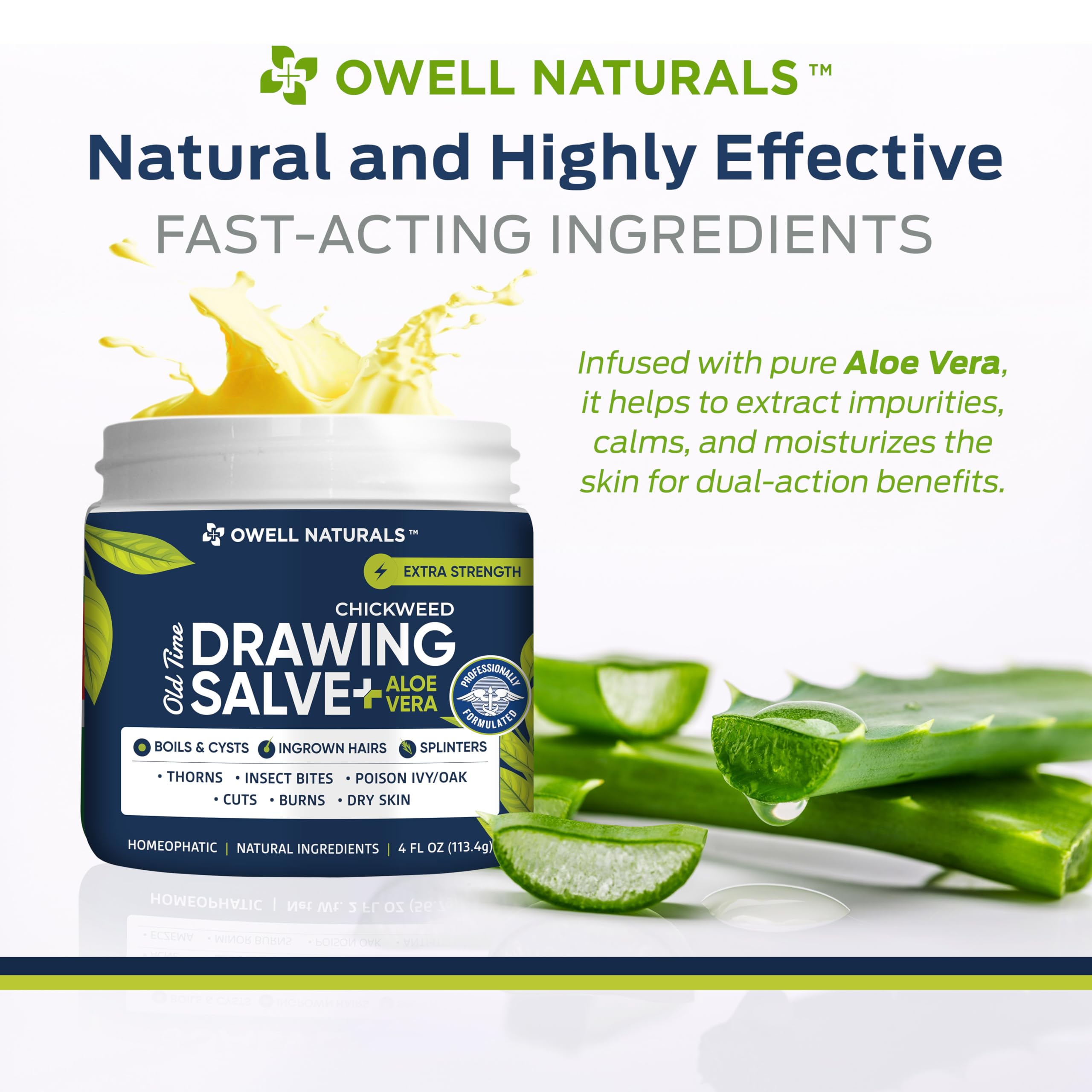 OWELL NATURALS Chickweed Drawing Salve relieves minor burns with nourishing botanicals.