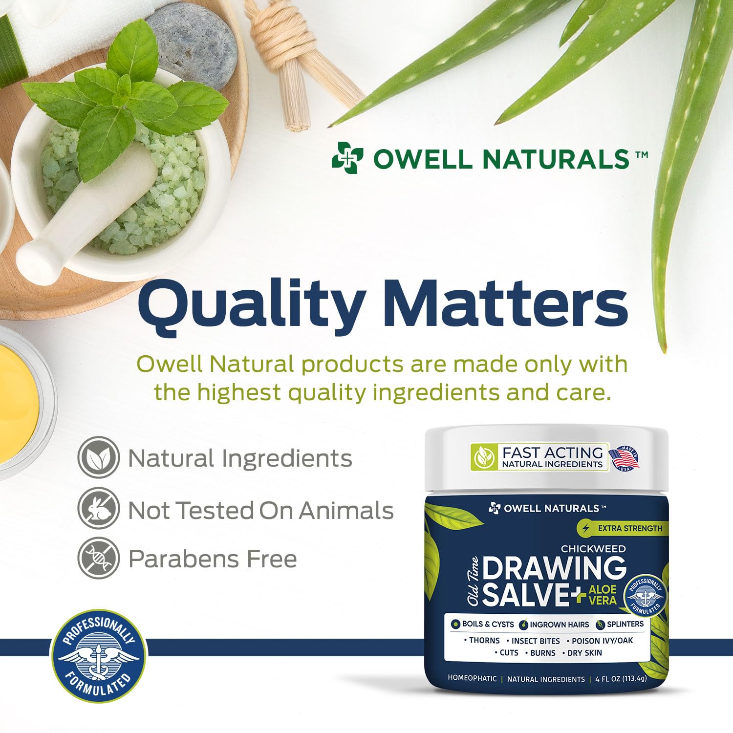 OWELL NATURALS Chickweed Drawing Salve moisturizes dry skin for lasting softness.