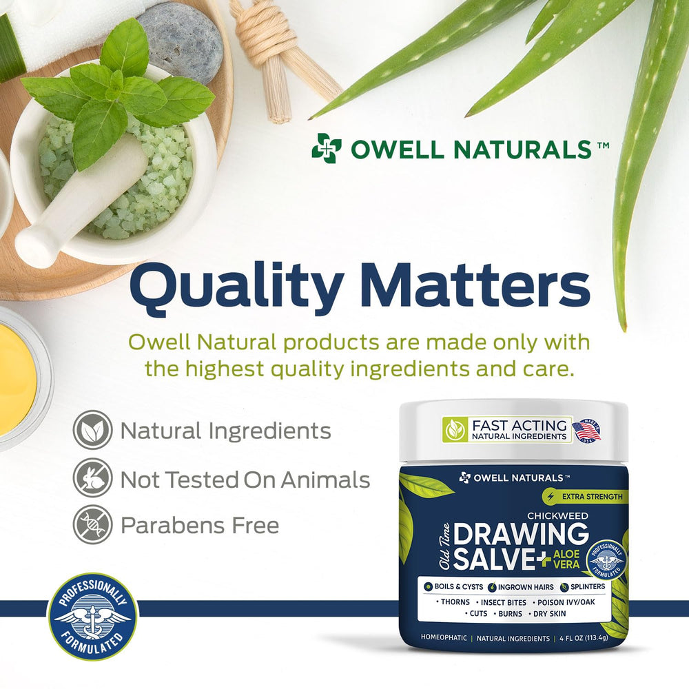 OWELL NATURALS Chickweed Drawing Salve moisturizes dry skin for lasting softness.