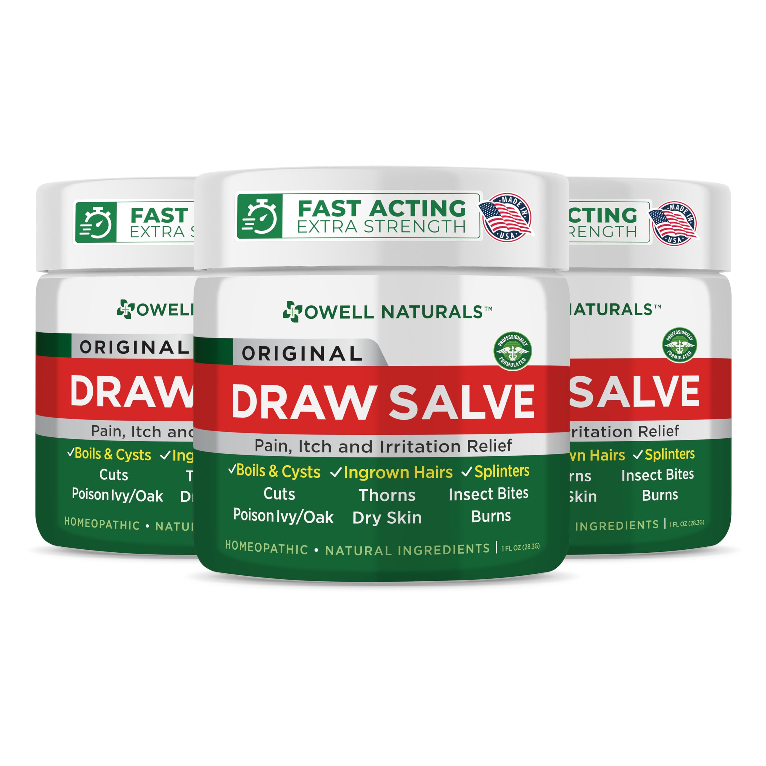 OWELL NATURALS Drawing Salve bottle front for on-the-go relief.