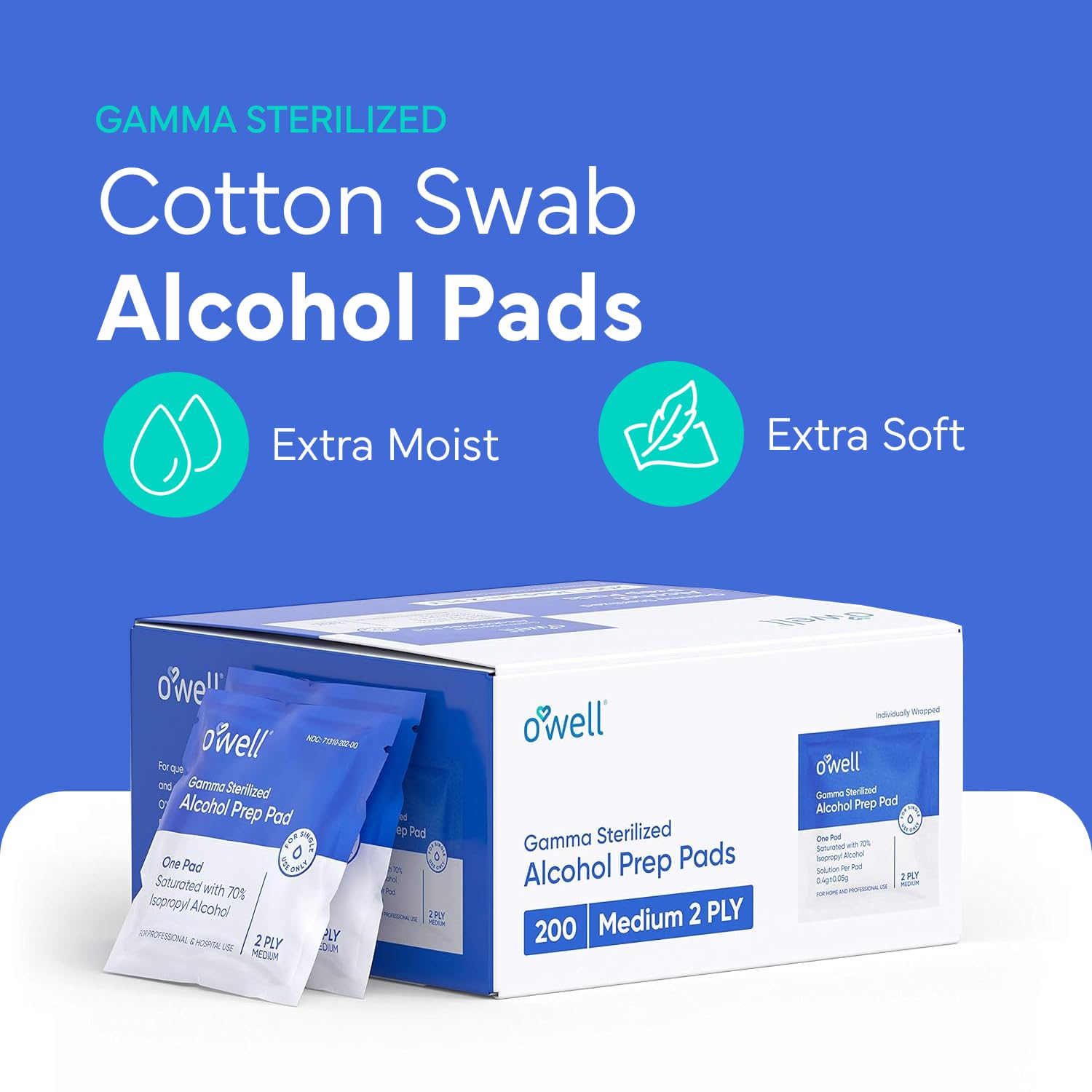 Close-up of OWELL Prep Pads 2-ply texture, sturdy and absorbent for cleaning.
