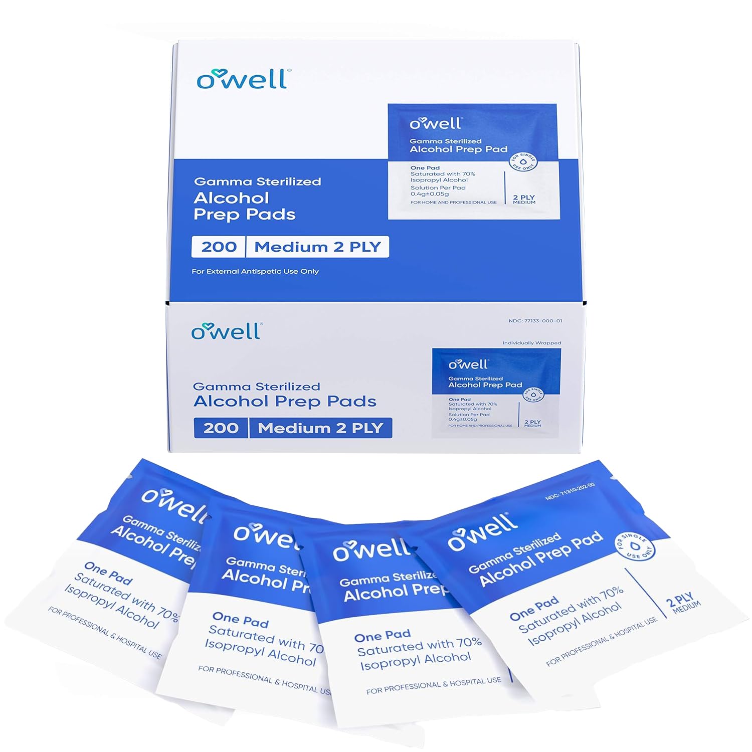 OWELL Prep Pads box shown, compact first-aid essential for on-the-go disinfection.