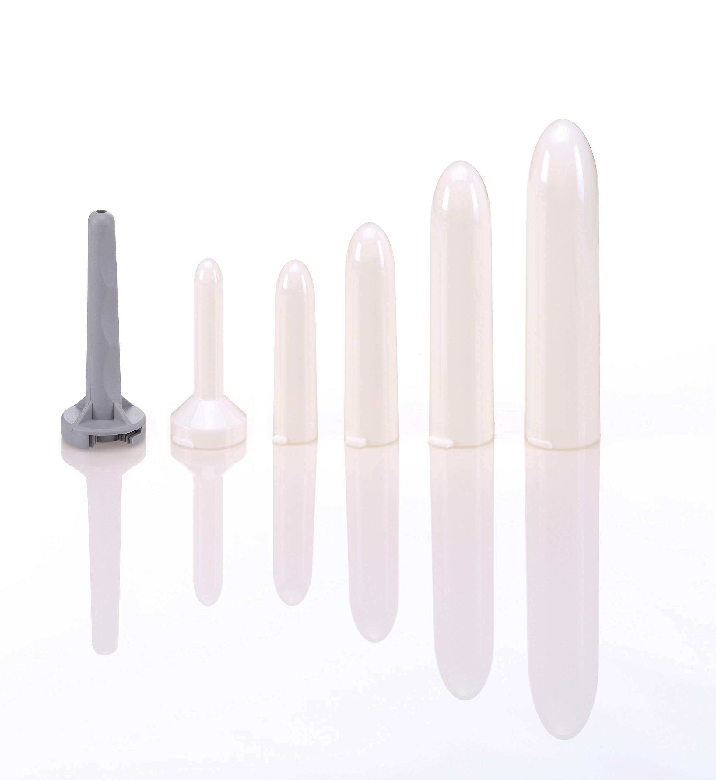 Owen Mumford Amielle Restore Vaginal Trainer in hand shows compact, travel-friendly size.