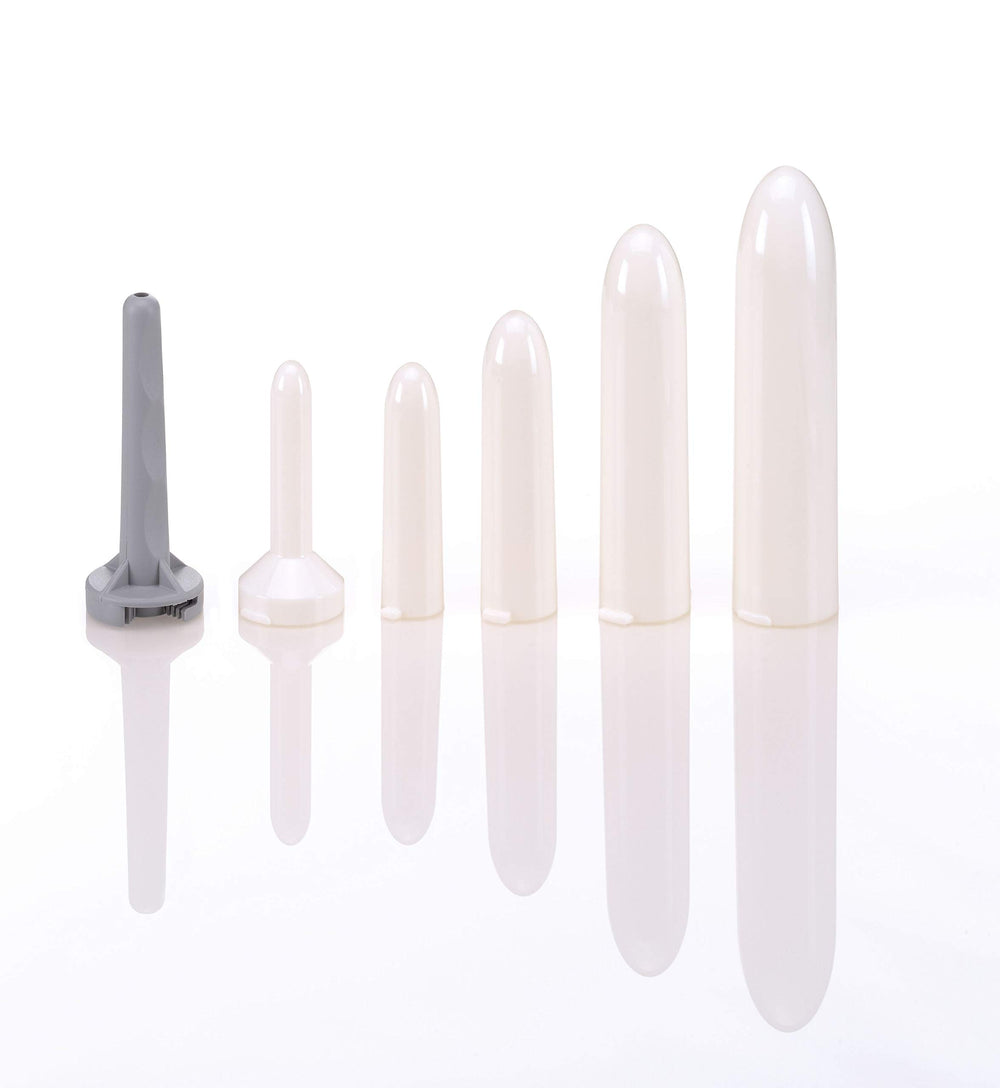Owen Mumford Amielle Restore Vaginal Trainer in hand shows compact, travel-friendly size.