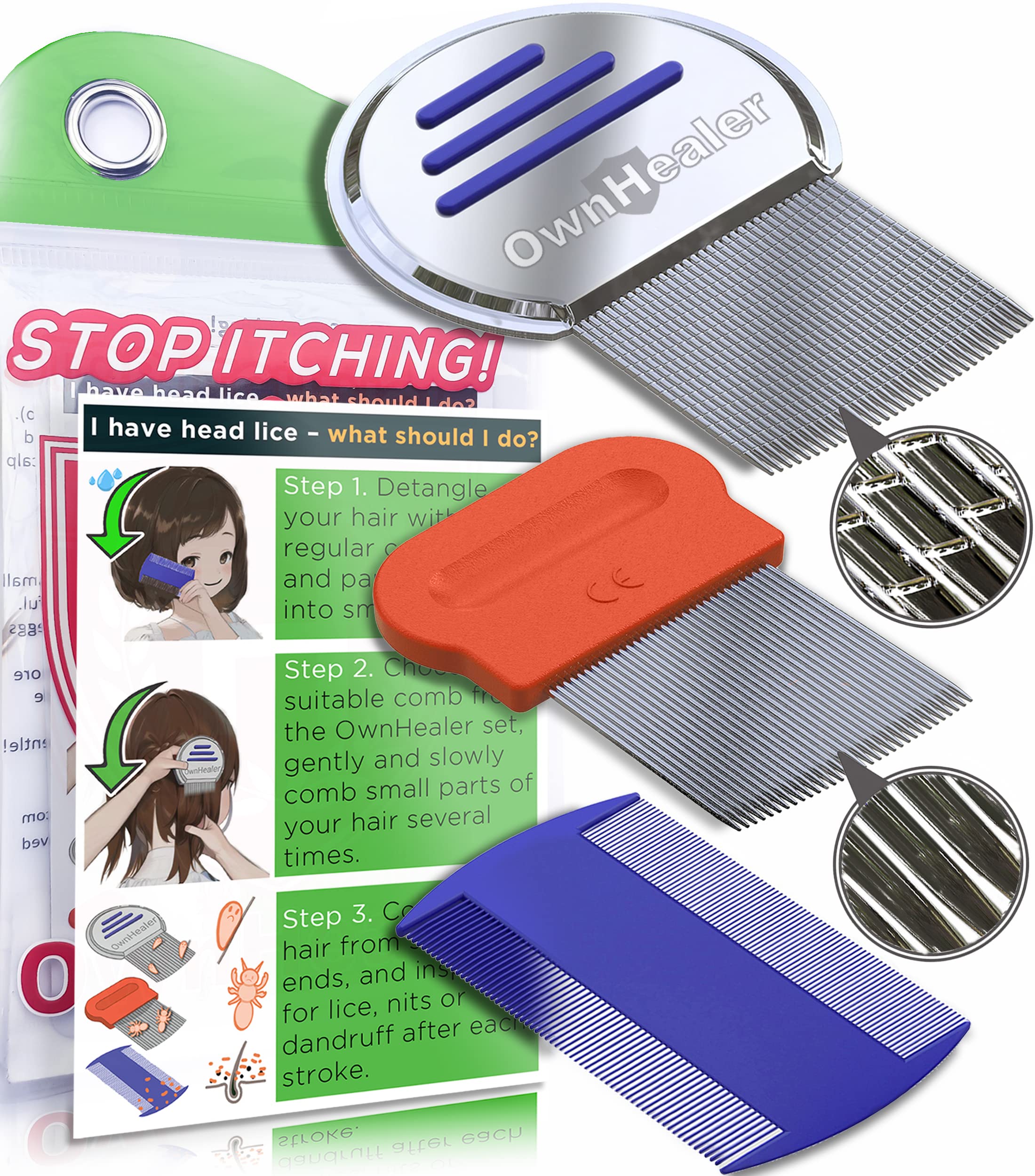 OWNHEALER peine-piojos-liendres-set: práctico para eliminar liendres en casa