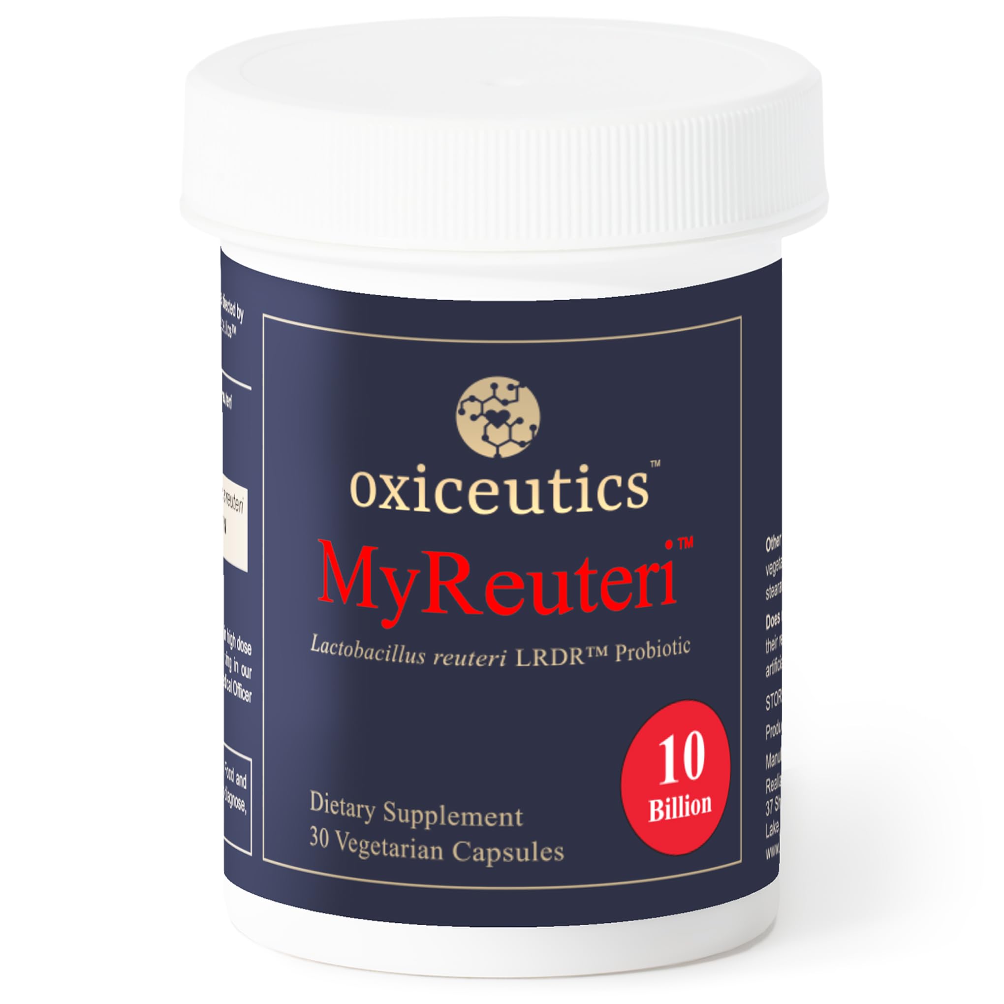 oxiceutics MyReuteri 10B bottle offers daily digestive support with foundational probiotic strength.