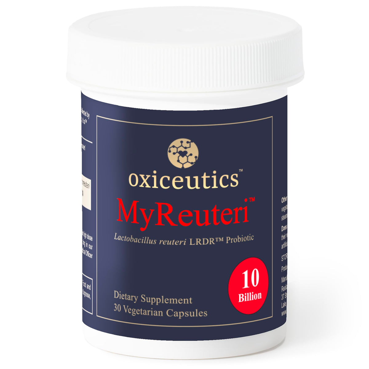 oxiceutics MyReuteri 10B bottle offers daily digestive support with foundational probiotic strength.