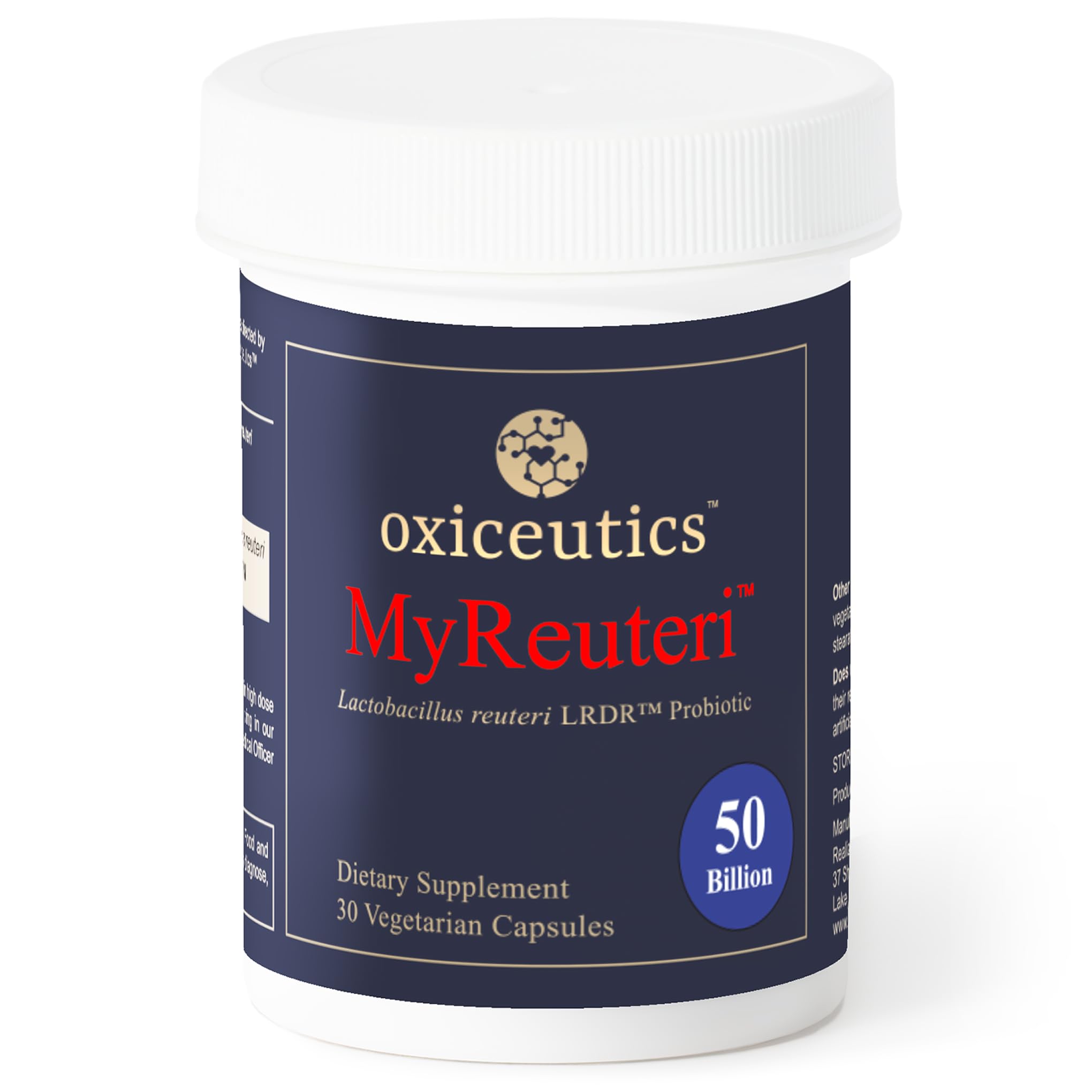 oxiceutics MyReuteri 50-billion CFU bottle for high-potency gut balance.