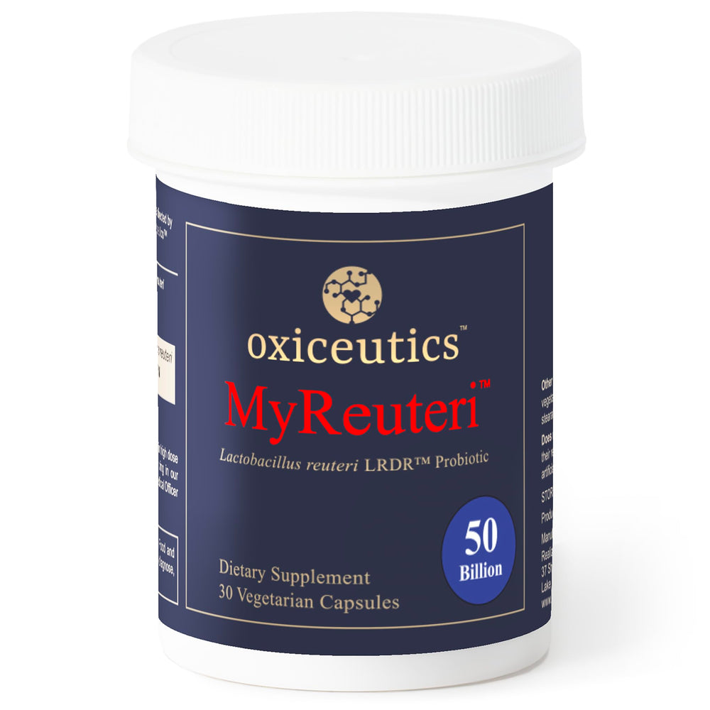 oxiceutics MyReuteri 50-billion CFU bottle for high-potency gut balance.
