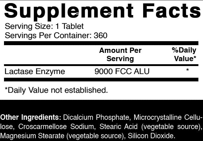 Close-up of Oxify lactase enzyme tablets illustrating dosage strength.