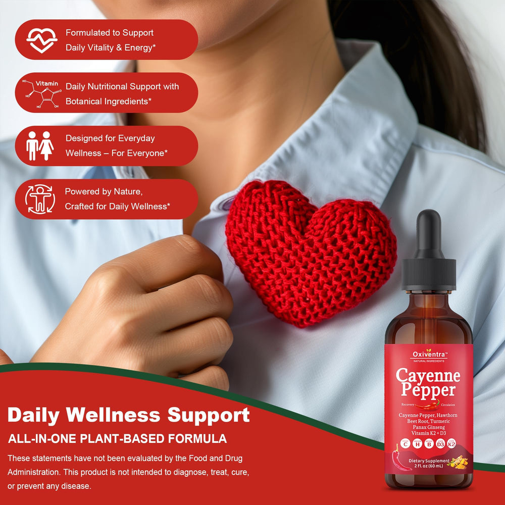 Oxiventra Cayenne Pepper Drops blend of turmeric and ginseng supports balanced botanicals